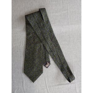 Christian Dior Brown Green Tie Men's Polyester Silk Logo Italy USA 2pcs